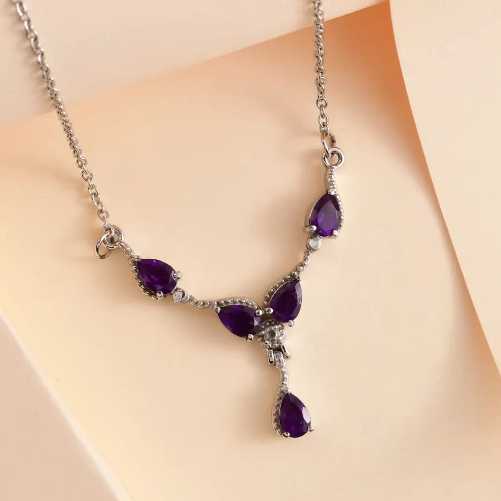 Amethyst, White Zircon Necklace 