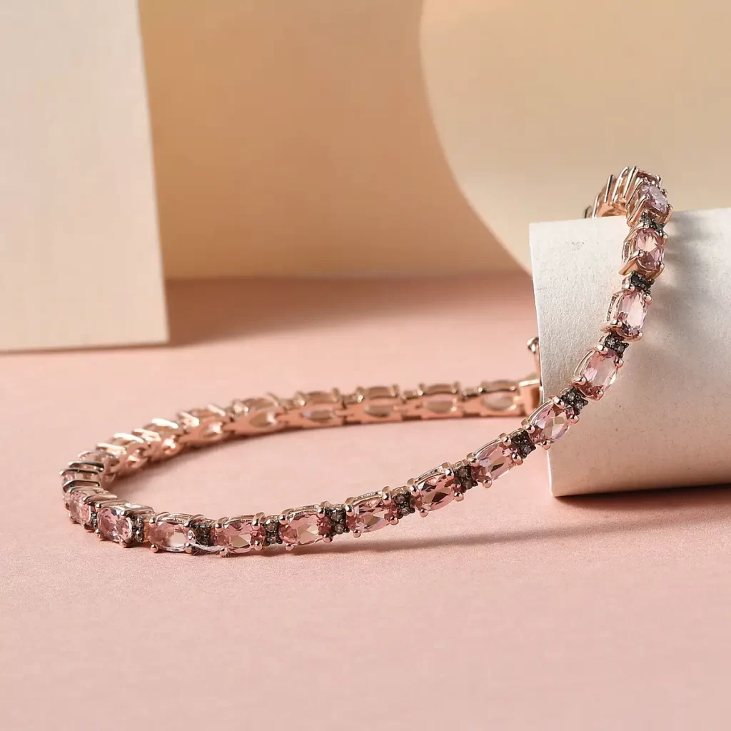 Blush Tourmaline and Natural Champagne Diamond Tennis Bracelet 