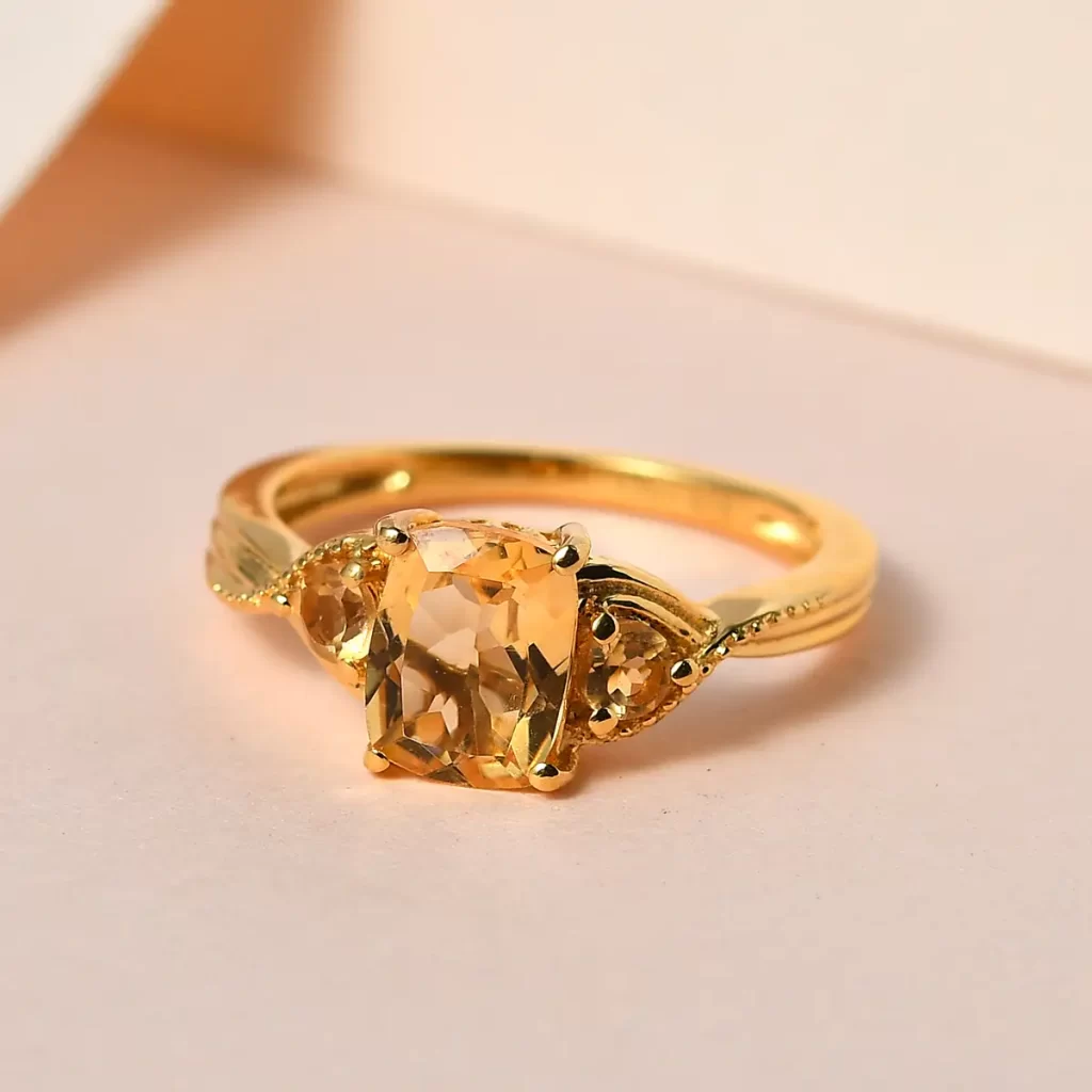 Brazilian Citrine 3 Stone Ring in Vermeil Yellow Gold