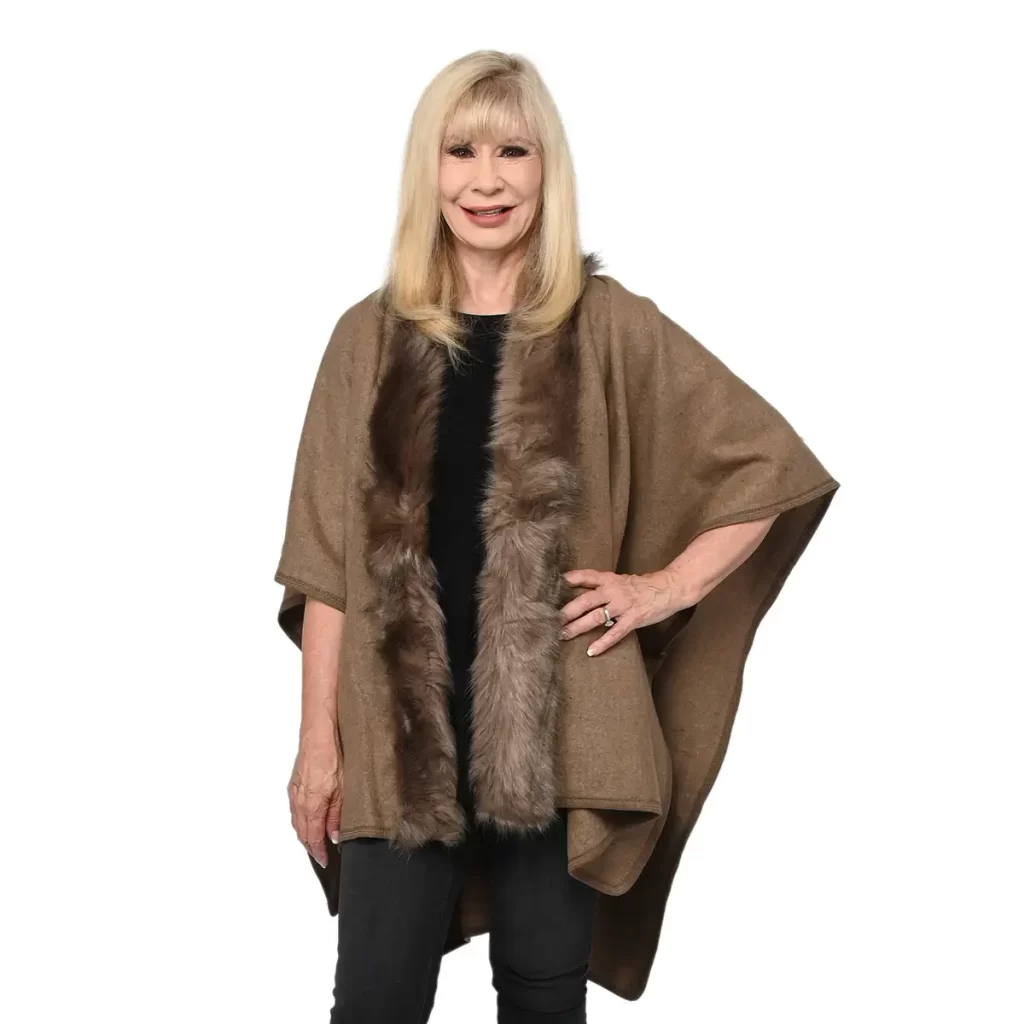 Faux Fur and Fall Scarf NYC Closeout Designer Inspired Khaki Faux Mink Ruana , Women Ruana , Ruana Shawl , Lightweight Ruana , Women Shawl , Shawls and Wraps