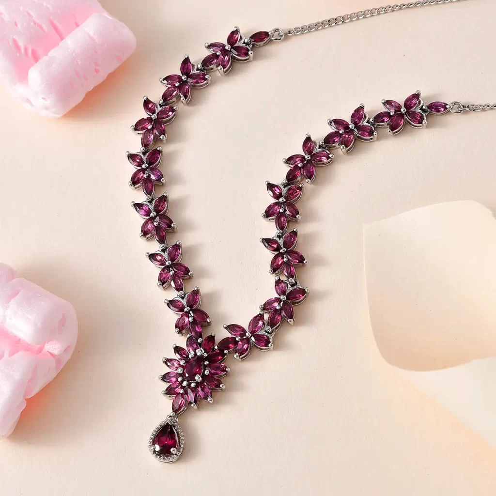 Tanzanian Rhodolite Garnet Necklace 18 Inches in Platinum Over Sterling Silver