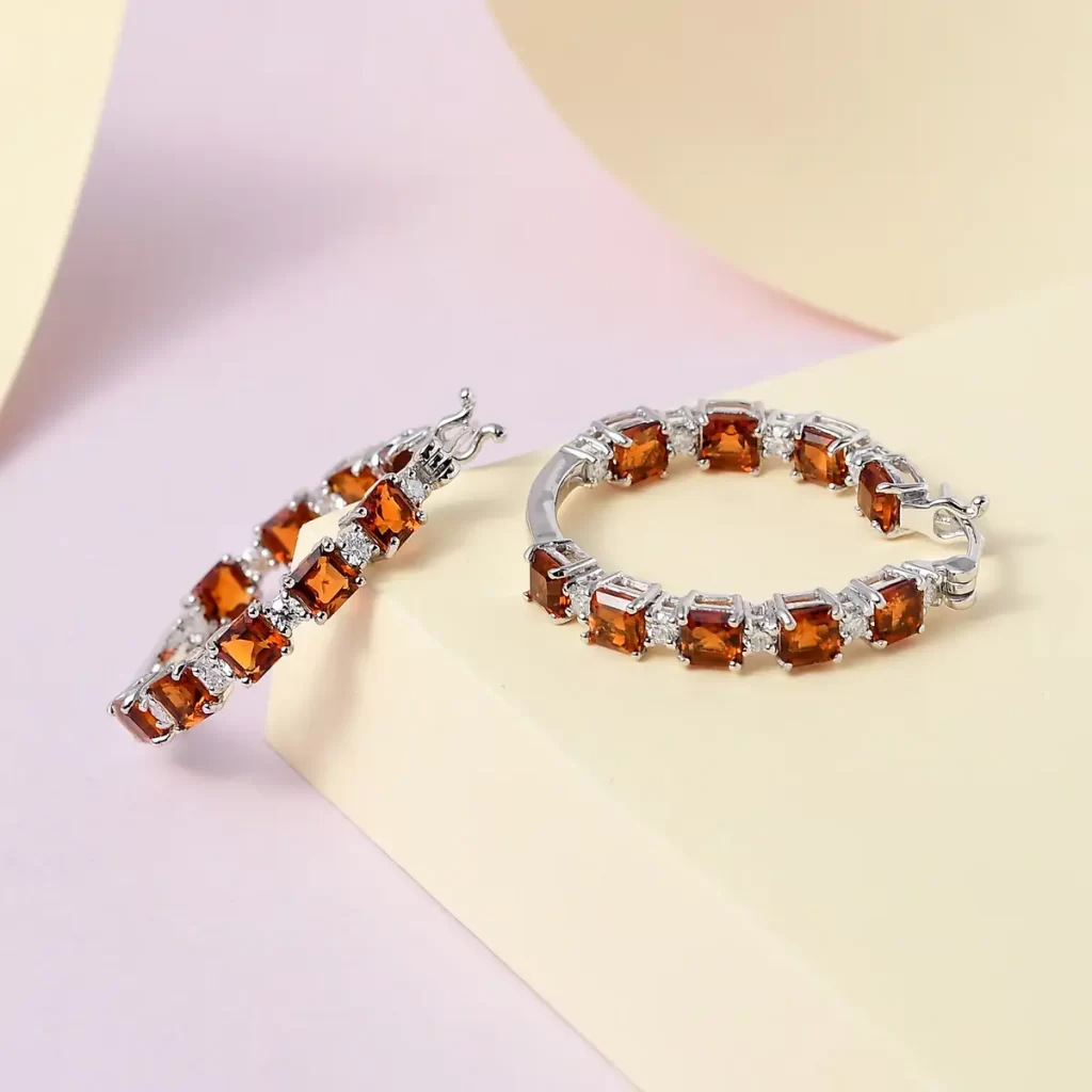 Asscher Cut Brazilian Cherry Citrine and Moissanite Inside Out Hoop Earrings