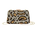 Golden Leopard Print Sequin Clutch Bag