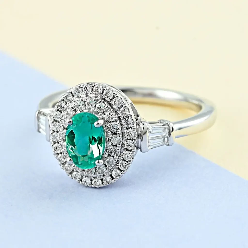 Platinum AAAA Paraiba Tourmaline and Diamond Double Halo Ring