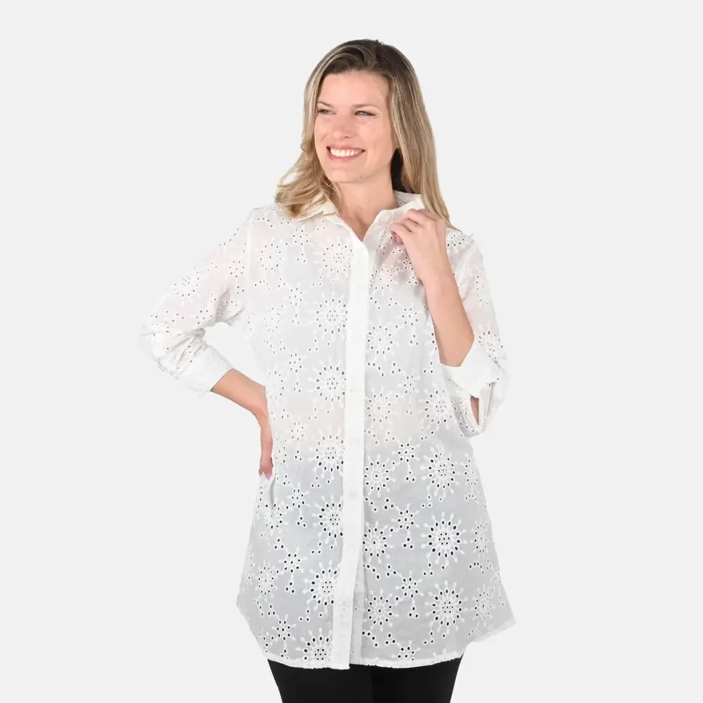 Tamsy White Erin Eyelet Tunic