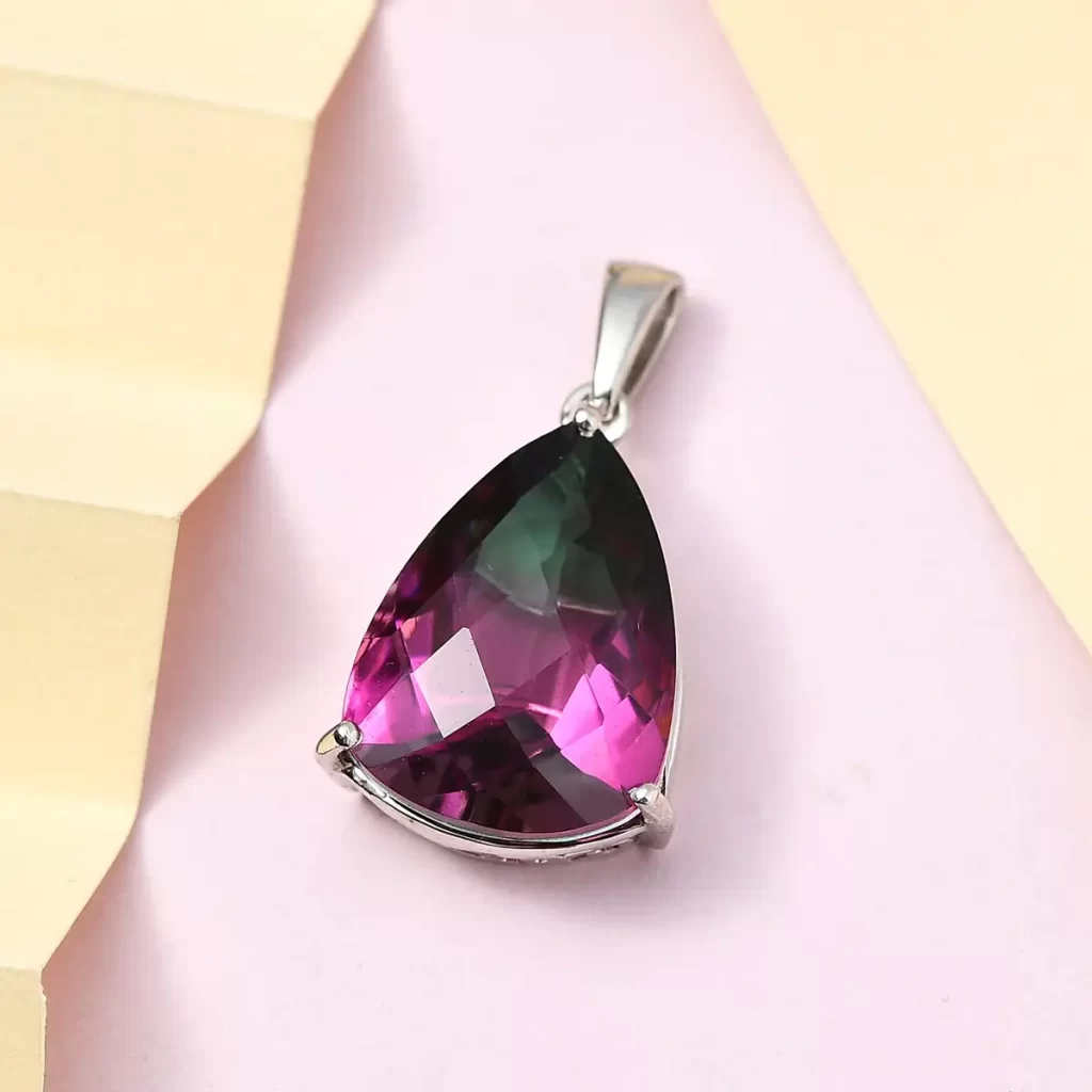 Watermelon Quartz (Triplet) Solitaire Pendant in Platinum Over Sterling Silver