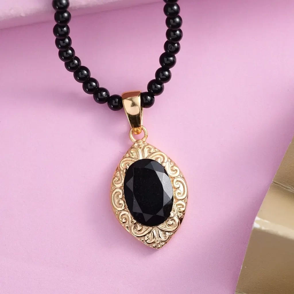 Australian Black Tourmaline Pendant with Black Quartzite Beaded Necklace