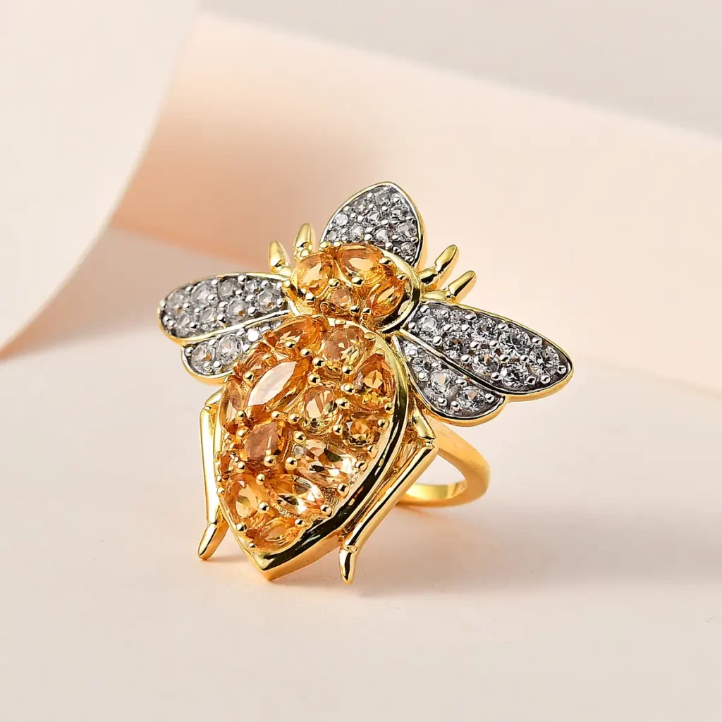 GP Jewelry Collection Premium Brazilian Citrine and White Zircon Bee Ring