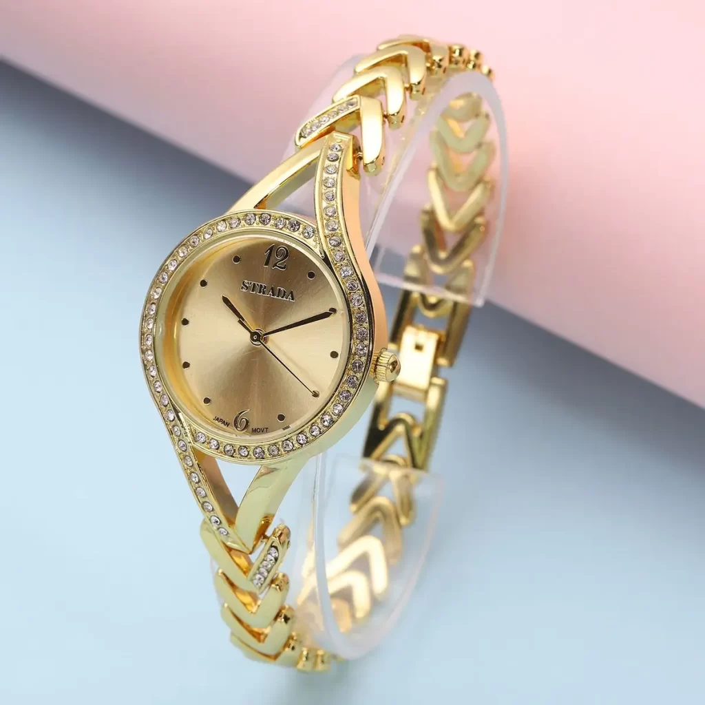 Gift for zodiac, gift for leo, Strada Austrian Crystal Japanese Movement Watch with Gold Strap