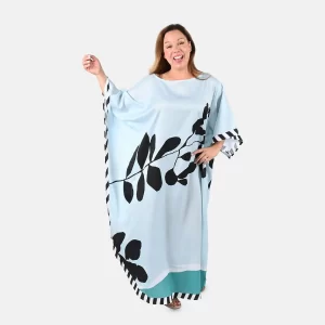 Tamsy Mint Leaf Asymmetrical Kaftan Dress