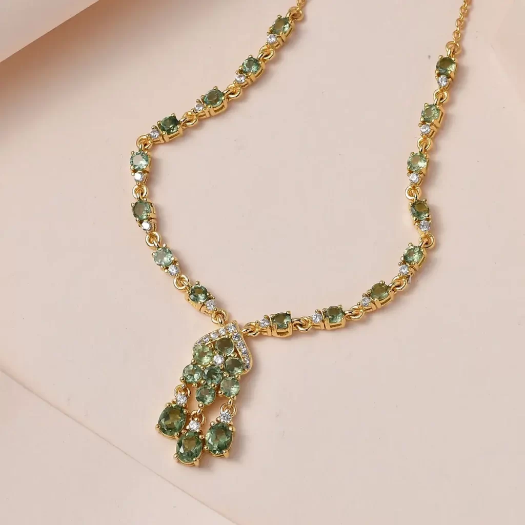 Tanzanian Natural Green Apatite and White Zircon Necklace