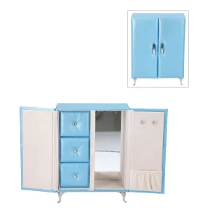 Blue Faux Leather Wardrobe Style Jewelry Organizer