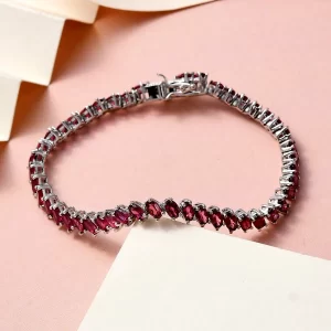 Wine Garnet Tennis Bracelet in Platinum Over Sterling Silver