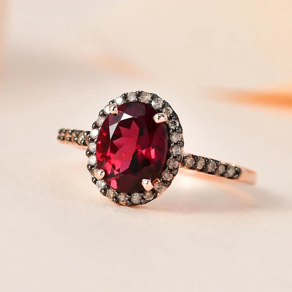 Tanzanian wine garnet ring halo ring diamond halo ring engagement ring