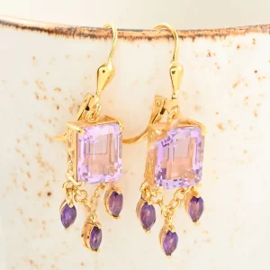 AAA Rose De France Amethyst and Amethyst Chandelier Statement Earrings