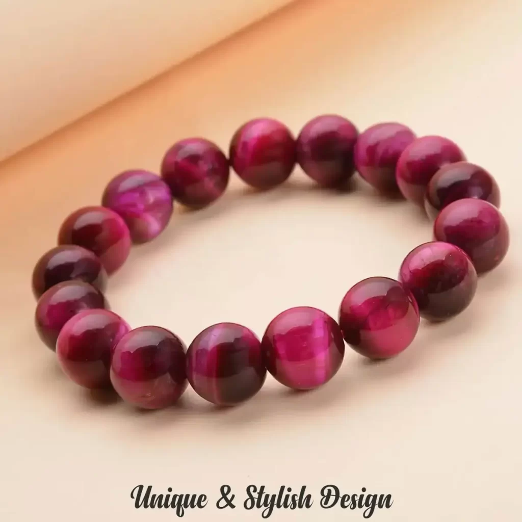 Fuchsia Tiger Eye Beaded Stretch Bracelet, Adjustable Beads Bracelet, Tiger Eye Bead Jewelry