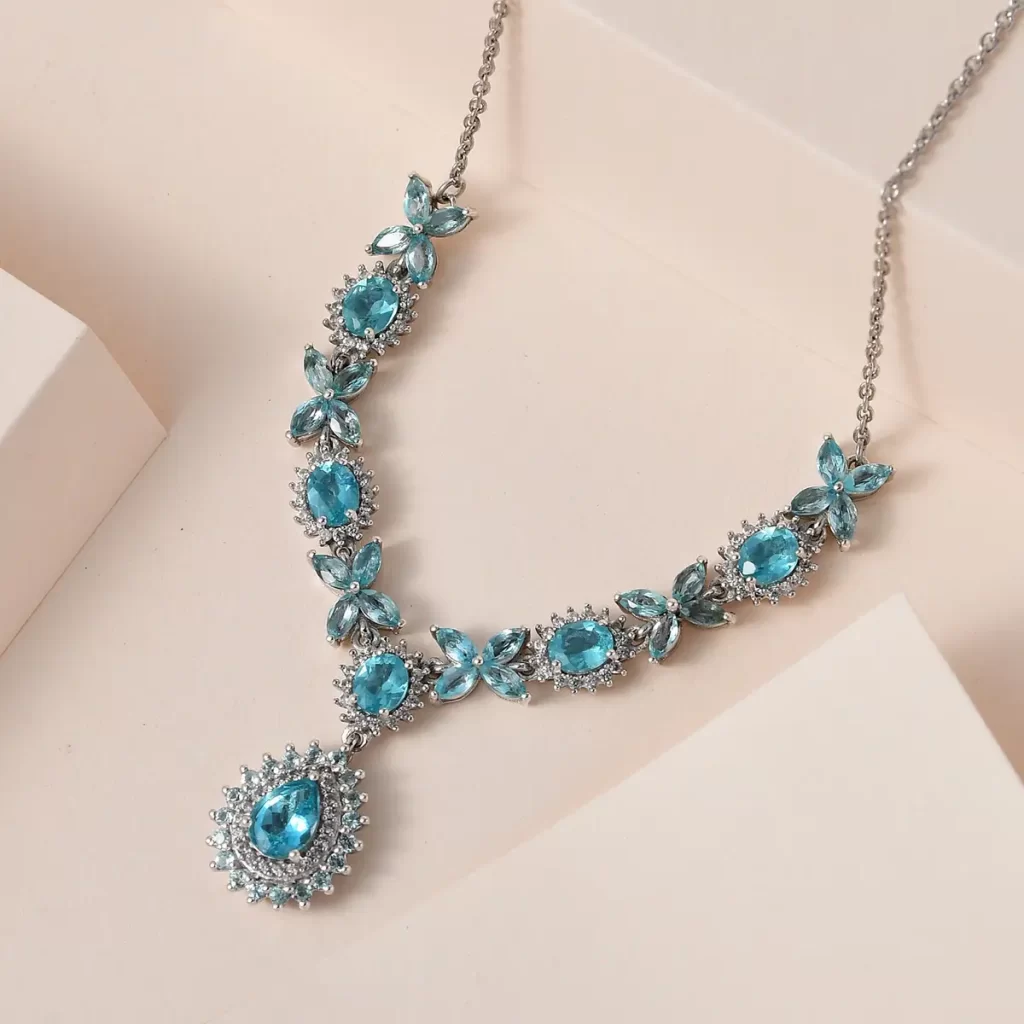 Madagascar Paraiba Apatite and White Zircon Necklace