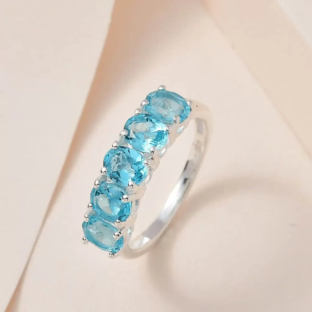 Premium Madagascar Paraiba Apatite 5 Stone Ring