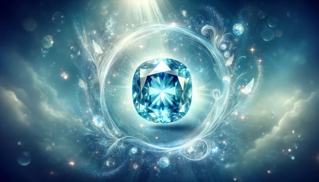 An enchanting image of an aquamarine birthstone radiating a magical aura.