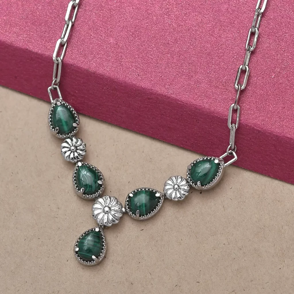 thoughtful inexpensive gifts gemstone jewelry gifts under $10 Karis African Malachite Necklace 18 Inches in Platinum Bond and Stainless Steel