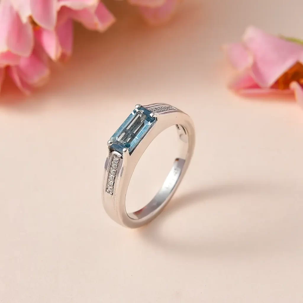 Aqua Kyanite Ring in Platinum Over Sterling Silver men's ring