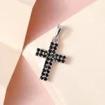 Karis Thai Black Spinel Cross Pendant in Platinum Bond