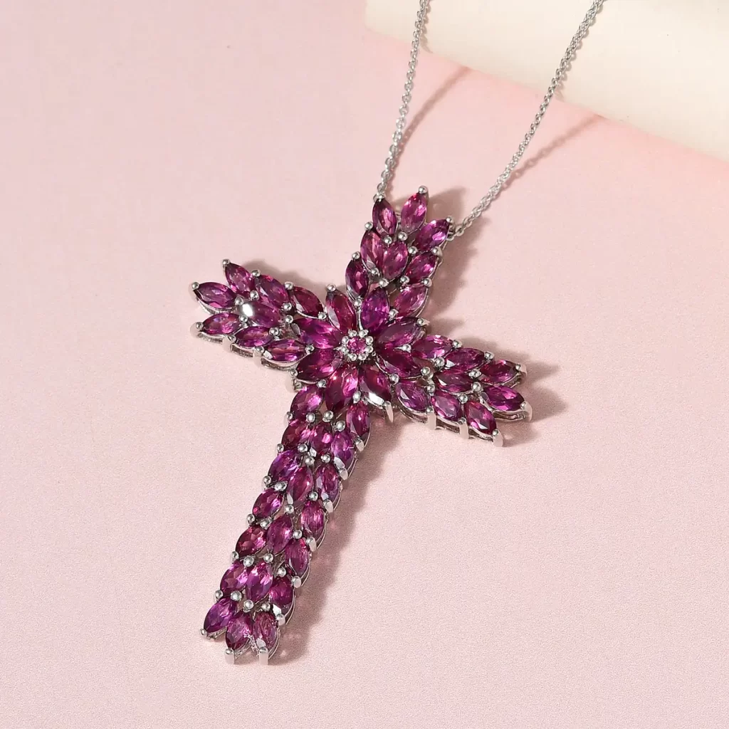 Orissa Rhodolite Garnet Cross Pendant Necklace