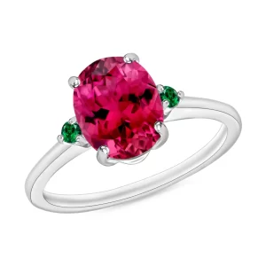 Luxoro 14K White Gold Premium Ouro Fino Rubellite and Boyaca Colombian Emerald Ring 4 Grams 2.50 ctw
