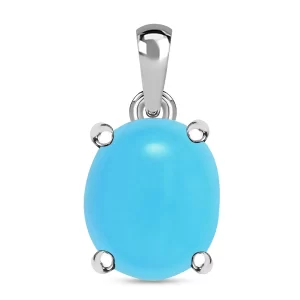 Luxoro 14K White Gold Premium Sleeping Beauty Turquoise Solitaire Pendant 4.50 ctw
