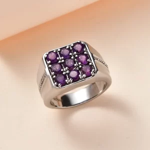 African Amethyst Men's Ring in Stainless Steel