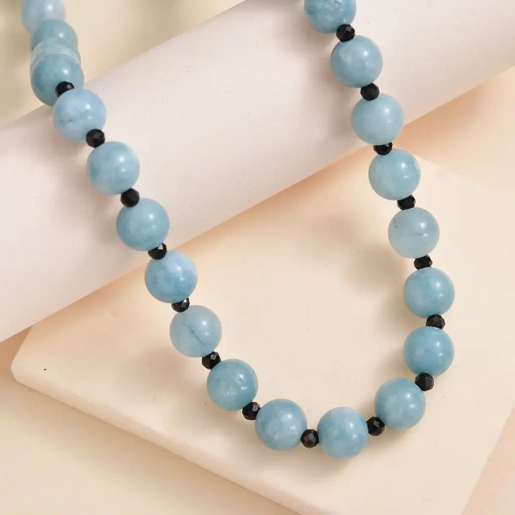 Aquamarine and Thai Black Spinel Beaded Necklace