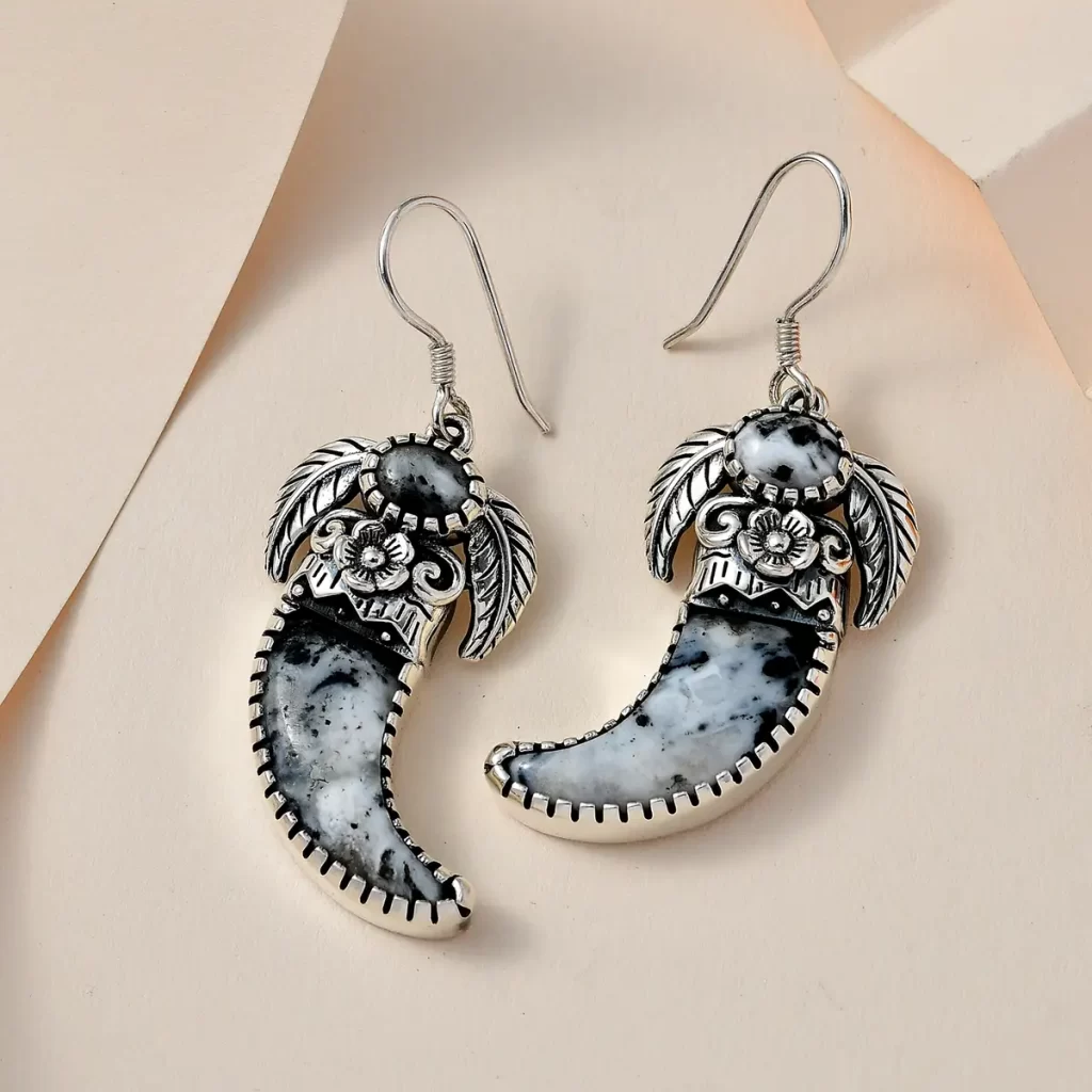 Artisan Crafted White Buffalo Bear Claw Earrings in Sterling Silver