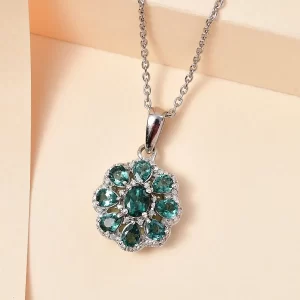 Indian Ocean Apatite and Moissanite Flower Pendant Necklace