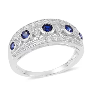 Lab Created Blue Sapphire and Lab Created White Sapphire Ring in Sterling Silver