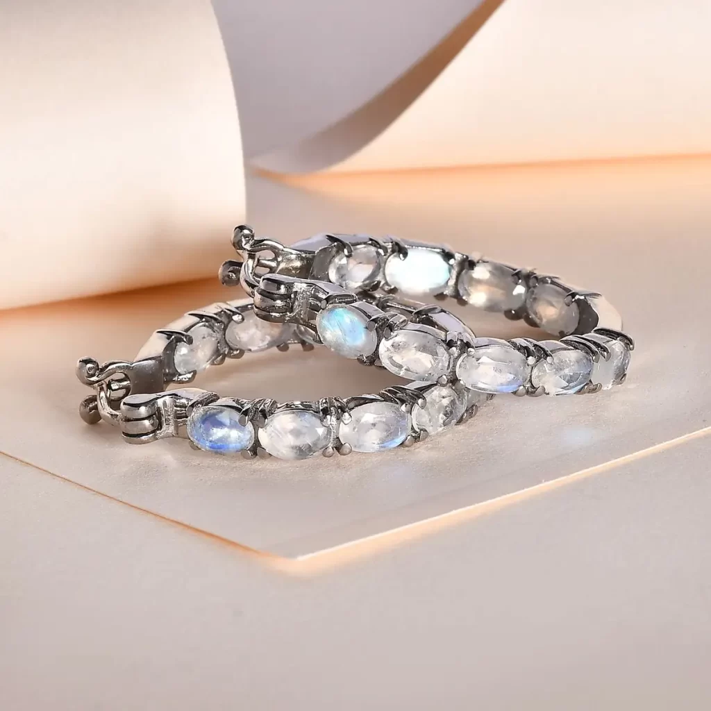 Rainbow Moonstone Hoop Earrings