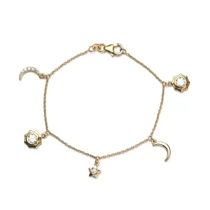 Moissanite Celestial Moon, Sun and Stars Charm Bracelet in Vermeil Yellow Gold Over Sterling Silver (7.25 In) 1.15 ctw
