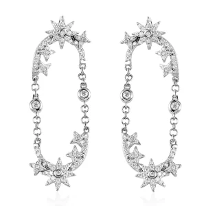 Moissanite Sun Starburst Statement Paperclip Earrings in Platinum Over Sterling Silver 1.00 ctw
