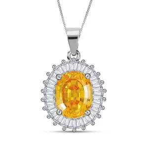 Lustro Stella Finest Cubic Zirconia Halo Pendant Necklace, Pagoda Cut Yellow CZ Pendant, 18 Inch Pendant Necklace, Sterling Silver Pendant Necklace 9.40 ctw
