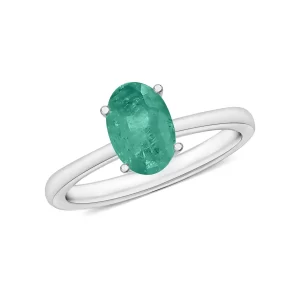 Luxoro 14K White Gold Premium Kagem Zambian Emerald Solitaire Ring 4 Grams 0.80 ctw
