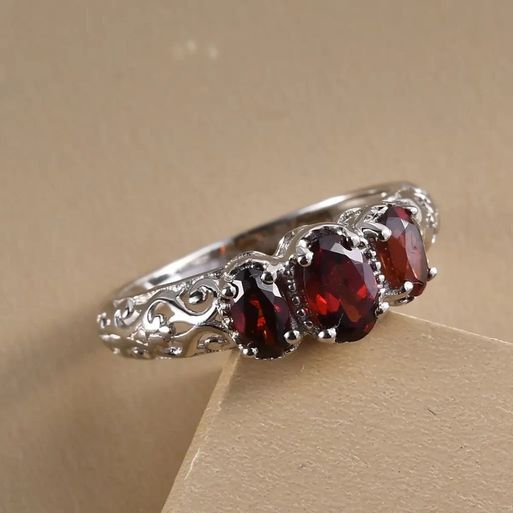 3 Stone Garnet Trilogy Sterling silver Ring