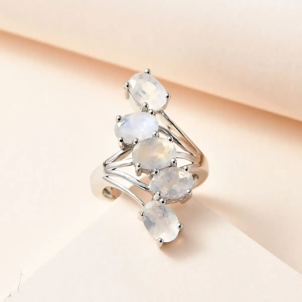 Premium Rainbow Moonstone 5 Stone Ring