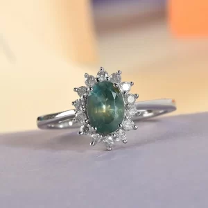 AAA Narsipatnam Alexandrite and G-H I3 Diamond Sunburst Ring