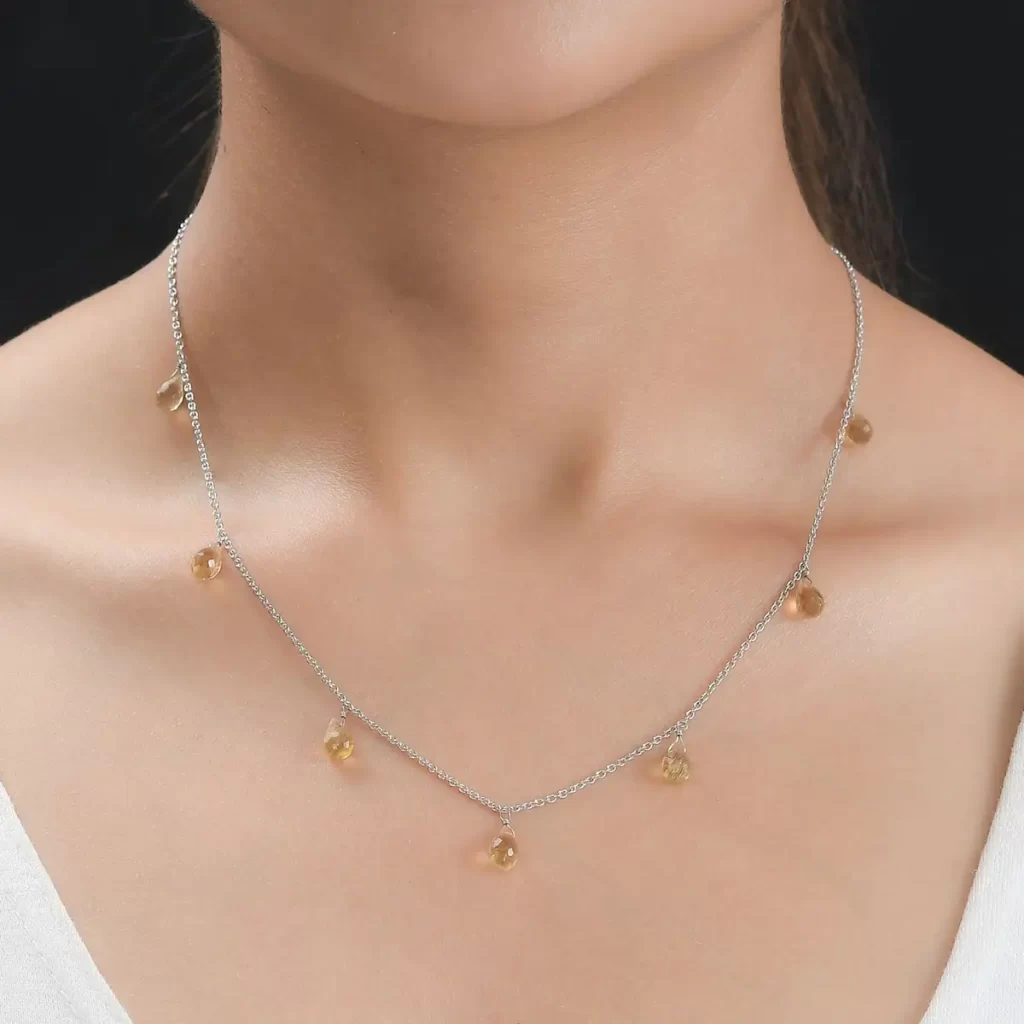 Brazilian Real Citrine Necklace in Rhodium Over Sterling Silver