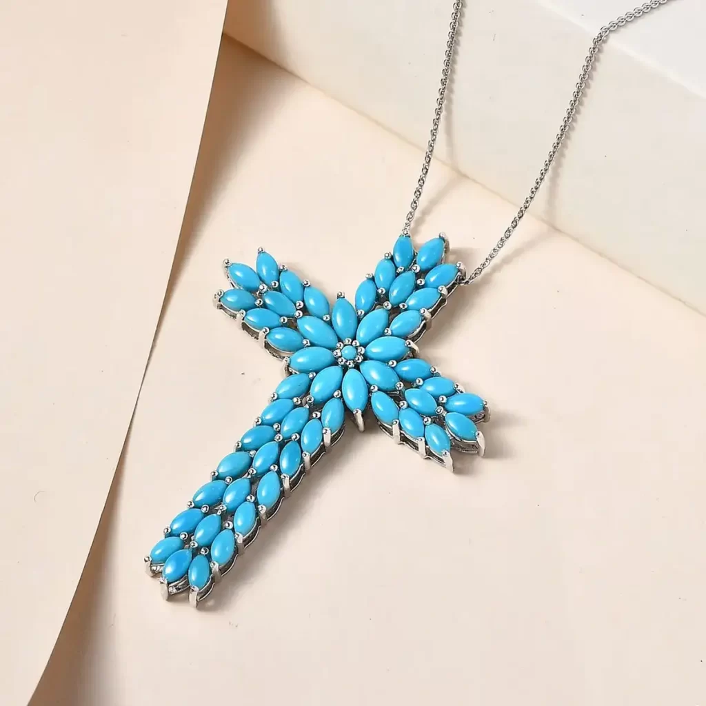 How birthstones are determined Sleeping Beauty Turquoise Cross Pendant Necklace