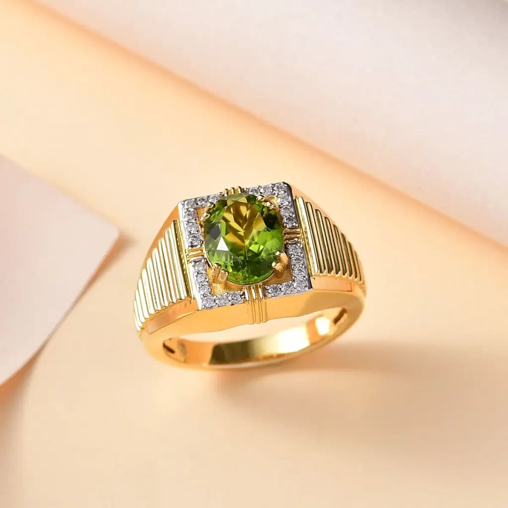 Leo birthstone ring Peridot and Moissanite Men's Ring