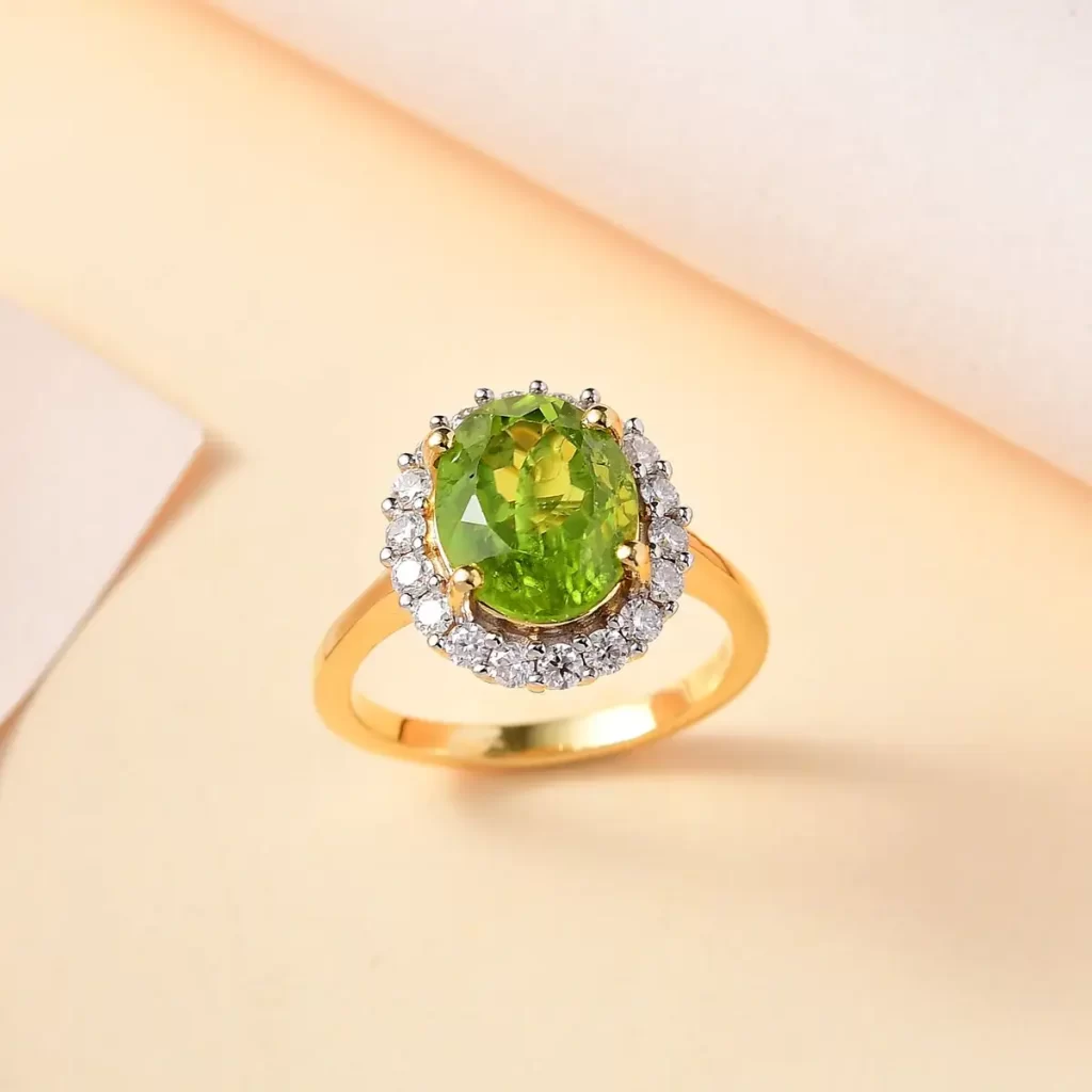 Leo Birthstone Rings Peridot and Moissanite Sunburst Ring