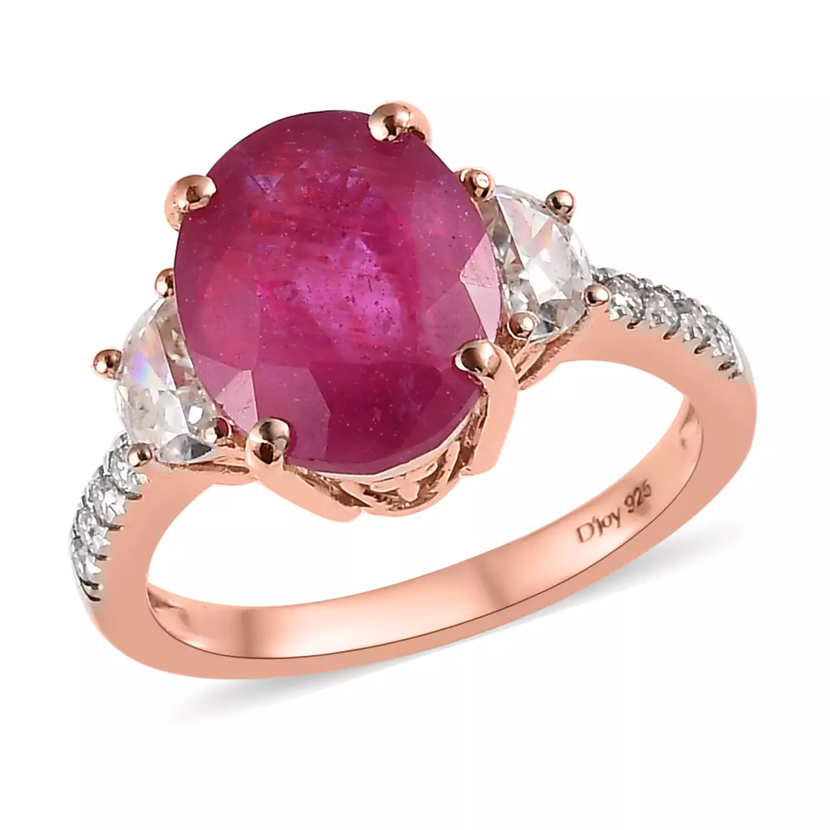 Ilakaka Hot Pink Sapphire (FF) and Moissanite Ring in Vermeil Rose Gold Over Sterling Silver 5.65 ctw