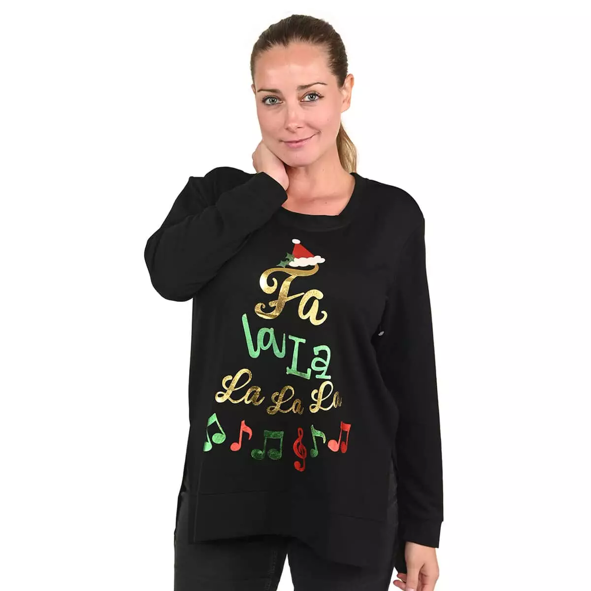 Tamsy Black Christmas Sweater - (XS) , Ladies Long Sleeve Sweater , Christmas Sweatshirt , Cute Sweaters , Women Sweater
