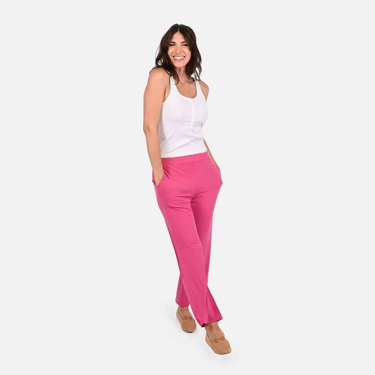 Tamsy Pink Mid Rise Wide-Leg Pants For Women