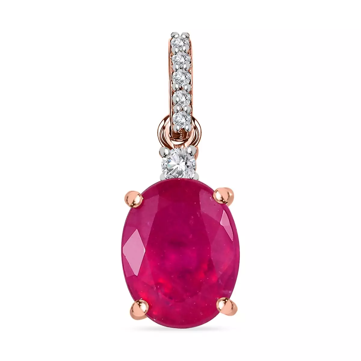 Luxoro 10K Rose Gold Premium Ilakaka Hot Pink Sapphire (FF) and Moissanite Pendant 3.10 ctw